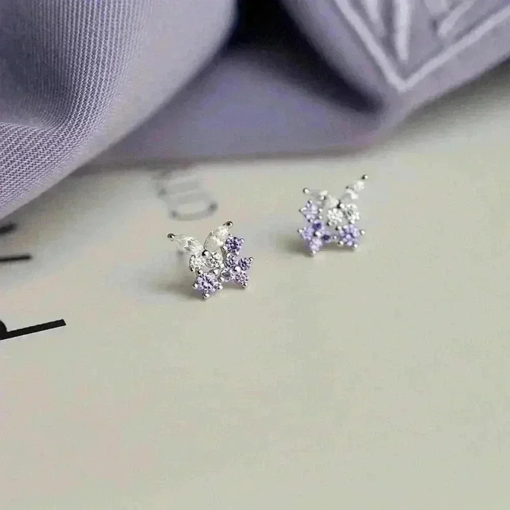 Free gift with purchase-S925 Lavender Butterfly Rhinestone Earring